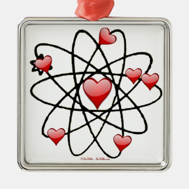 Ornement Carré Argenté Coeurs rouges de Saint Valentin atomique (Devant)