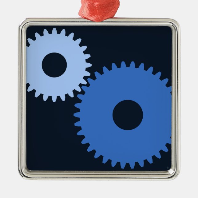 Ornement Carré Argenté Cog machine design Navy Blue (Devant)