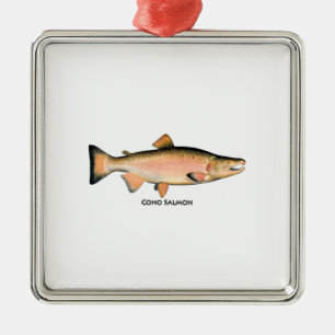 Ornement Carré Argenté Coho - saumon argenté (engendrant la phase)