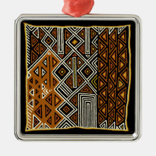 Ornement Carré Argenté Conception de Kuba Tribal Africain