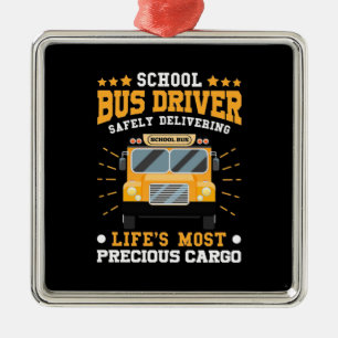 Ornement Carré Argenté Conducteur de bus scolaire en toute sécurité
