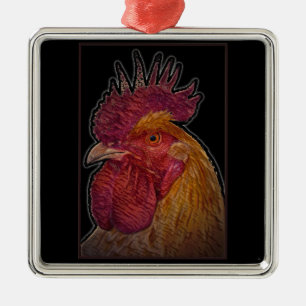 Ornement Carré Argenté Coq / El Gallo