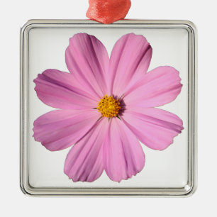 Ornement Carré Argenté Cosmos roses