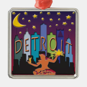 Ornement Carré Argenté Couleur de méga d'horizon de Detroit