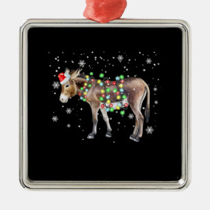 Ornement Carré Argenté Couleur des lumières de Noël de l'âne   Cadeau Pèr
