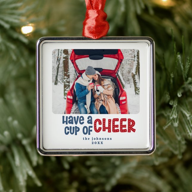 Ornement Carré Argenté Coupe Cheer Photo Ornament de Noël (Arbre)