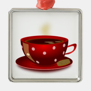Ornement Carré Argenté Coupe de café rouge