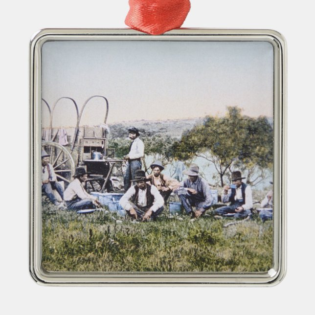 Ornement Carré Argenté Cowboys chez Lunch, 1904 (photo) (Devant)