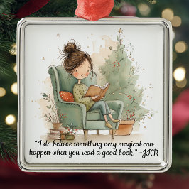 Ornement Carré Argenté Cozy Reading Book Club Christmas