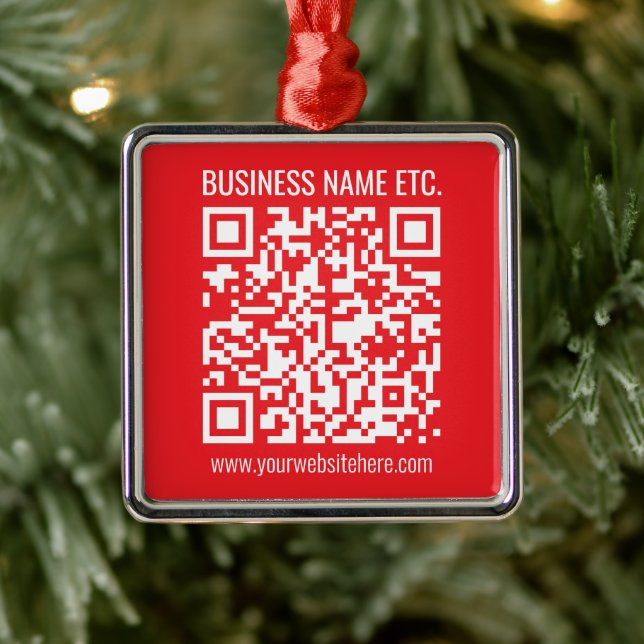 Ornement Carré Argenté Créez instantanément votre propre code QR | Rouge  (Arbre)