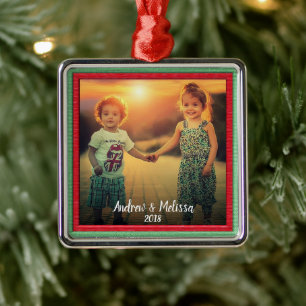 Ornement Carré Argenté Créez votre propre souvenir de Noël de photo de