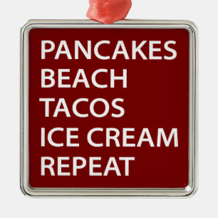Ornement Carré Argenté Crêpes Plage Tacos Glace Répète