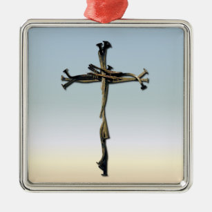 Ornement Carré Argenté Croix des économies de Jésus de clous rustiques