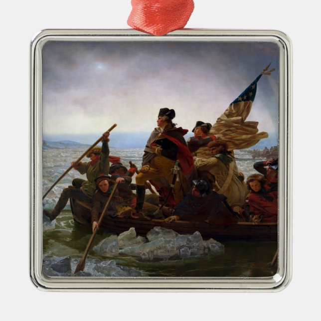Ornement Carré Argenté Crossing Delaware 1776 : Général George Washington (Devant)