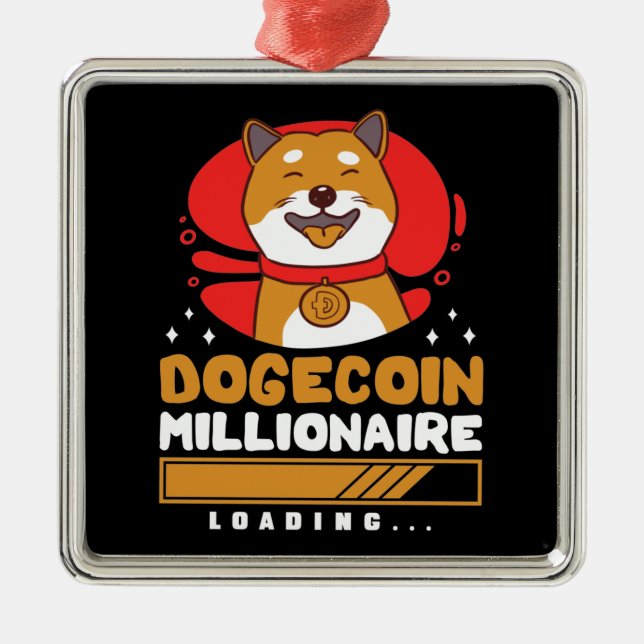 Ornement Carré Argenté Crypto DogeCoin Millionaire Chargement (Devant)