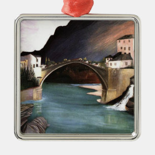 Ornement Carré Argenté Csontvary- Pont romain à Mostar,