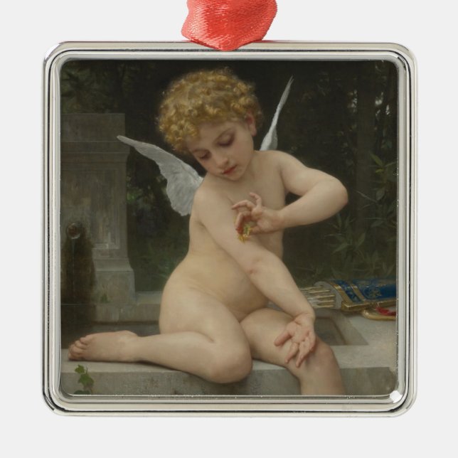 Ornement Carré Argenté Cupidé avec papillon (par Bouguereau) (Devant)
