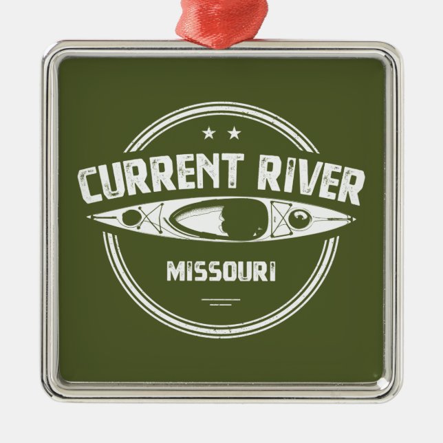 Ornement Carré Argenté Current River Missouri Kayak (Devant)