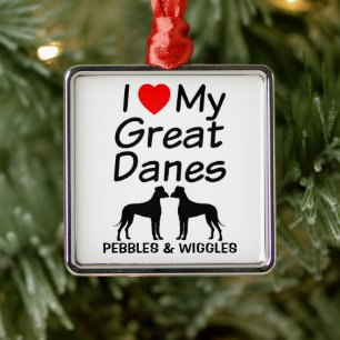 Ornement Carré Argenté Custom I Love My Two Great Dane Dogs