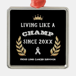 Ornement Carré Argenté Customizable Lung Cancer Survivor laurel leaves