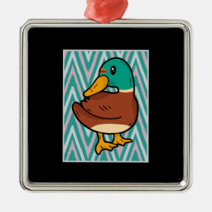 Ornement Carré Argenté Cute Canard