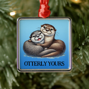 Ornement Carré Argenté Cute Otterly VOS Loutre De Rivière