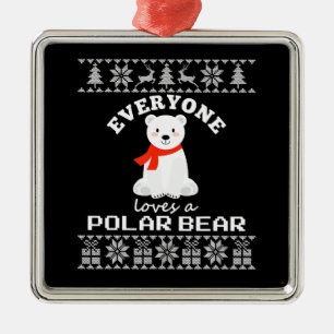 Ornement Carré Argenté Cute polar bear family animal lover christmas