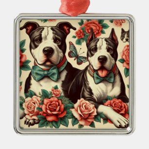 Ornement Carré Argenté Cute Vintage American Pit Bull Terrier