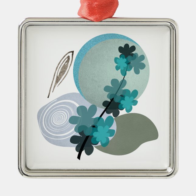 Ornement Carré Argenté Cyan Boho (Devant)