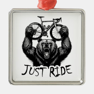 Ornement Carré Argenté Cyclisme Juste Ride Ours