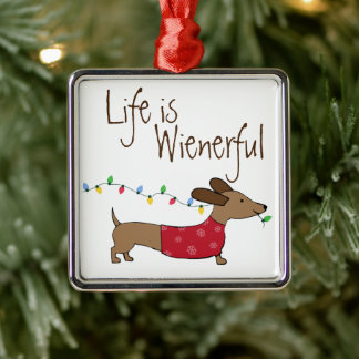 Ornement Carré Argenté Dachshund Life is Wienery
