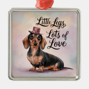 Ornement Carré Argenté Dachshund Petits Jambes Beaucoup d'amour