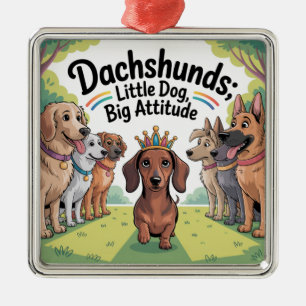 Ornement Carré Argenté Dachshunds Petit Chien, Grande Attitude