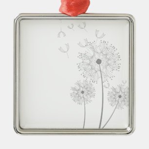 Ornement Carré Argenté Dandelion pure florale moderne