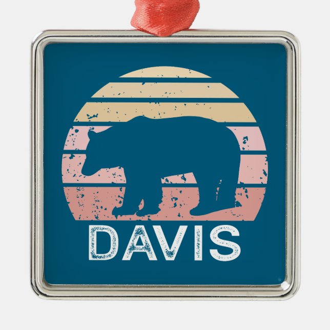 Ornement Carré Argenté Davis West Virginia Retro Bear (Devant)