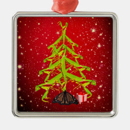 Ornement Carré Argenté De rouge étrange d'ornement de Noël d'arbre de