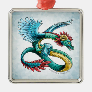 Ornement Carré Argenté Décembre Pierre de naissance Dragon Turquoise Quet