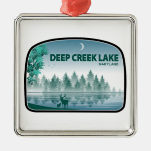 Ornement Carré Argenté Deep Creek Lake Maryland Cerf