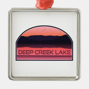 Ornement Carré Argenté Deep Creek Lake Maryland Red Sunrise
