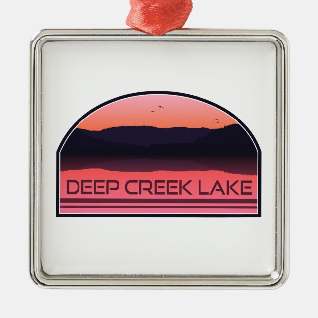 Ornement Carré Argenté Deep Creek Lake Maryland Red Sunrise (Devant)