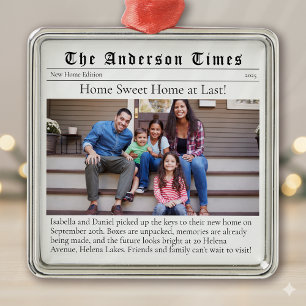 Ornement Carré Argenté Déménager Première Maison de Noël