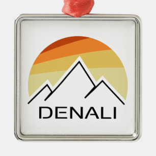 Ornement Carré Argenté Denali Alaska Retro
