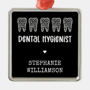 Ornement Carré Argenté Dentis hygiénistes dentaires personnalisés Emprein