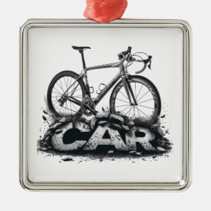 Ornement Carré Argenté Des Vélos Sur Des Voitures