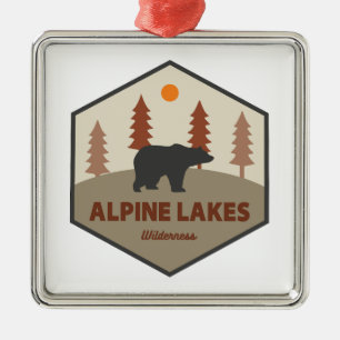 Ornement Carré Argenté Désert alpin de lac de Washington Ours