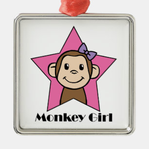 Ornement Carré Argenté Dessin animé Clip Art Sourire Singe Fille Rose Éto