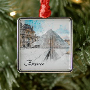 Ornement Carré Argenté Dessin aquarelle du Louvre Paris, France