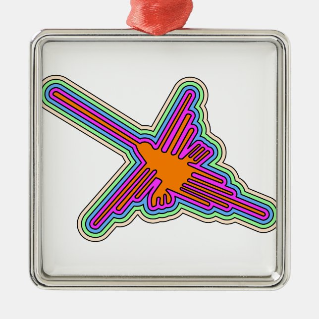 Ornement Carré Argenté Dessin de Nazca Hummingbird Pérou (Devant)