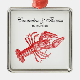 Ornement Carré Argenté Dessin vintage Red Lobster #1