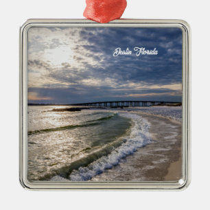 Ornement Carré Argenté Destin Florida Soirée Vagues Ornament
